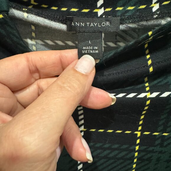 Ann Taylor plaid shirred mock neck top - Picture 3 of 3